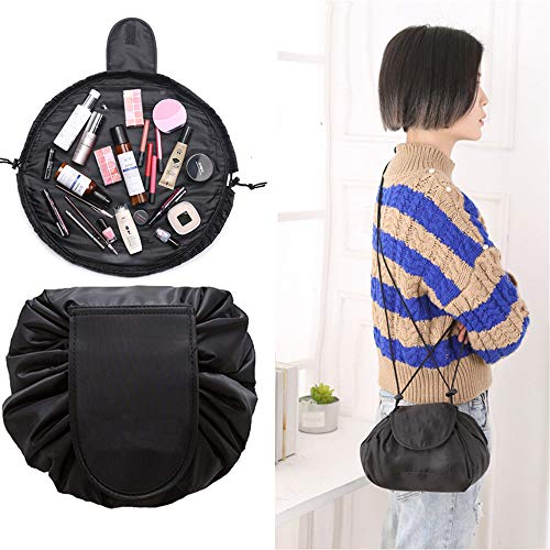 Bolsa de Cosméticos,MUXItrade Bolsa de Maquillaje, Organizador de un Solo Paso, Bolsa de Cosméticos para Señoras Perezosas (Negro)