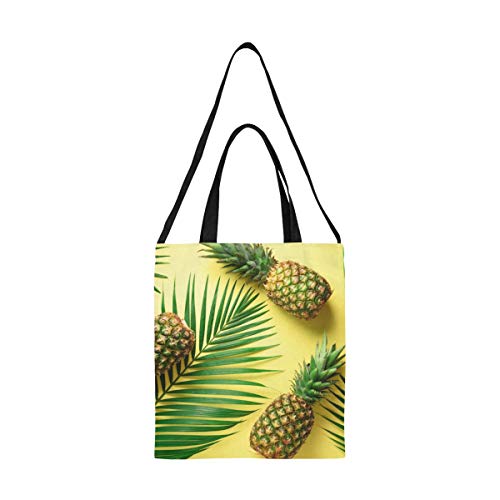 Bolsa de lona para mujer Verano Amarillo Tripical Fruta Piña Palma Bolsa de supermercado Bolsas reutilizables Bolsa de compras Imprimir Gran tamaño Simple Hombro Crossbody Strap Work School Shopper