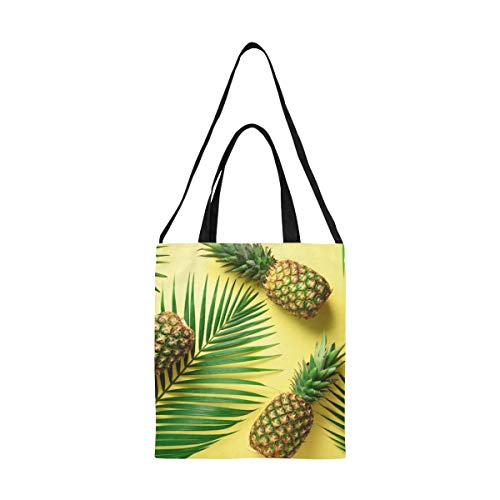Bolsa de lona para mujer Verano Amarillo Tripical Fruta Piña Palma Bolsa de supermercado Bolsas reutilizables Bolsa de compras Imprimir Gran tamaño Simple Hombro Crossbody Strap Work School Shopper
