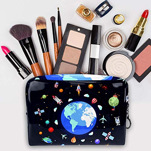Bolsa de Maquillaje para niños Espacio Extraterrestre Accesorio de Viaje Neceser Pequeño Bolsas de Aseo Impermeable Cosmético Organizadores de Viaje 18.5x7.5x13cm