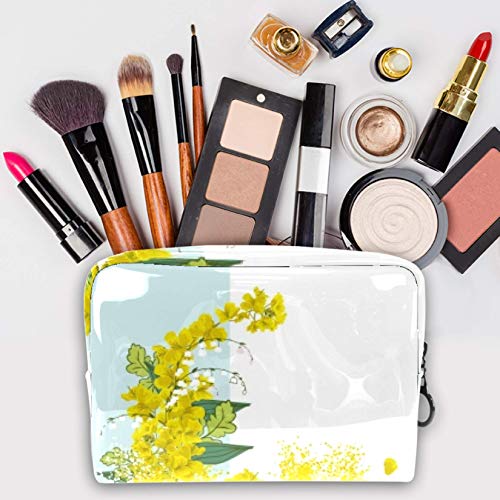 Bolsa de maquillaje portátil con cremallera bolsa de aseo de viaje para las mujeres práctico almacenamiento cosmético vitalidad flor amarilla