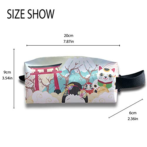 Bolsa de regalo de maquillaje Geisha de dibujos animados linda con bolsa de maquillaje de viaje de Japón para mujer Bolsa de aseo cuadrada para hombre pequeña de gran capacidad con cremallera para m