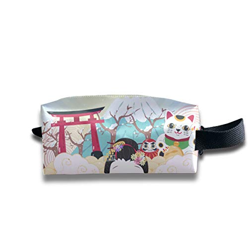 Bolsa de regalo de maquillaje Geisha de dibujos animados linda con bolsa de maquillaje de viaje de Japón para mujer Bolsa de aseo cuadrada para hombre pequeña de gran capacidad con cremallera para m