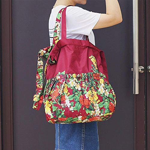 Bolsa Ecológica 1 Uds Bolsa De Tela De Flores Con Bolsillo De Viga Con Cordón Bolsa De Compras De Comestibles Mochila Impermeable De Gran Capacidad Para Mujer Azul Cielo