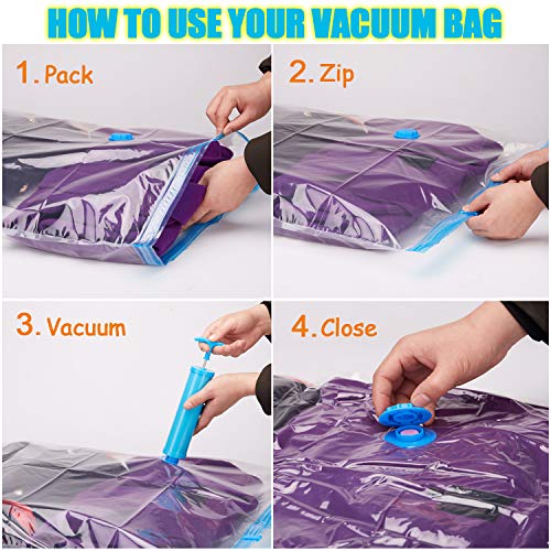 Bolsas de Almacenaje al Vacío - Paquete Jumbo (80 X 100cm) de 6 Bolsas Organizadoras de Ropa con Cremallera - Ahorra Espacio - Incluye una Bomba Manual Gratis para los Viajes Hogar