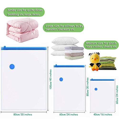 Bolsas de Almacenaje al Vacío - Paquete Jumbo (80 X 100cm) de 6 Bolsas Organizadoras de Ropa con Cremallera - Ahorra Espacio - Incluye una Bomba Manual Gratis para los Viajes Hogar