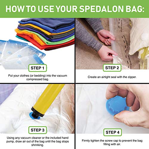 Bolsas de almacenamiento al vacío, paquete de 8 (4 grandes (100 x 80 cm) + 4 medianas (80 x 60 cm) | Reutilizables con bomba de mano gratis para embalaje de viaje.