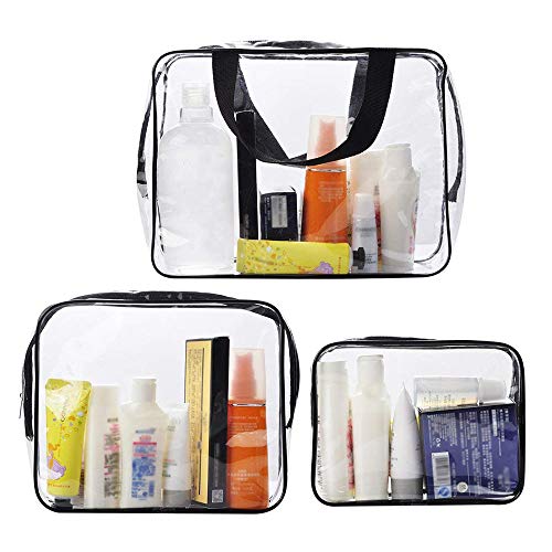 Bolsas de Aseo Transparente Neceser PVC Impermeable Mujer Bolsa de Cosmético Organizador de Viaje 3 Pcs