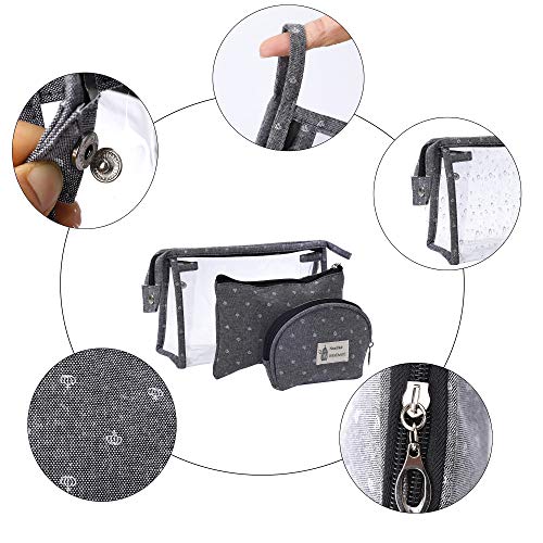 Bolsas de Cosméticos Mujer Bolsa de Maquillaje de Tocador Transparente para Viajes, 3PCS Estuche Organizador de Belleza de Plástico Impermeable para Vacaciones, Gris