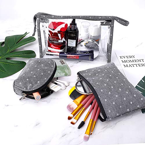 Bolsas de Cosméticos Mujer Bolsa de Maquillaje de Tocador Transparente para Viajes, 3PCS Estuche Organizador de Belleza de Plástico Impermeable para Vacaciones, Gris