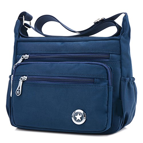 Bolso de hombro para mujer, cruzado, estilo cartero, impermeable, de nailon, color Azul, talla S