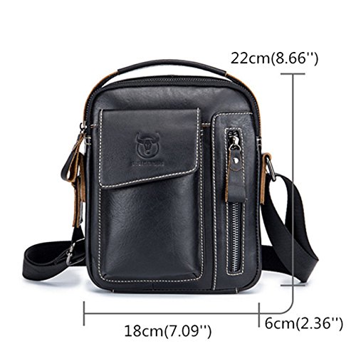 Bolso Mochila de Pecho Bolsos Bandolera, BULL CAPTAIN Hombres Cuero Genuino Bolso de Hombro, Retro Ligero Bolso de Cuerpo Cruzado Cartera Diario para Negocios Deporte Casual Excursionismo Negro