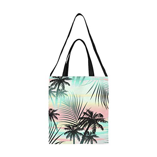 Bolso tote de lona Niños Árbol tropical Hojas de palma de verano Bolsos de compras Bolsas de supermercado plegables Estampado grande Tamaño grande Correa de hombro cruzada simple Trabajo Escuela Comp