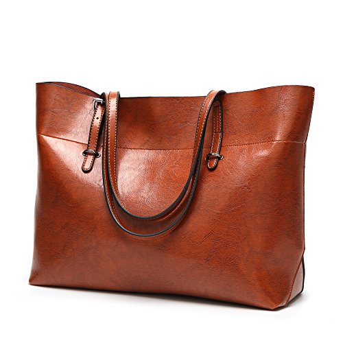Bolsos De Hombro De Mujer Suave Cuero Bolsos Gran Capacidad Retro Vintage Tapa-Casual Totalizador De La Manija MarrÓN