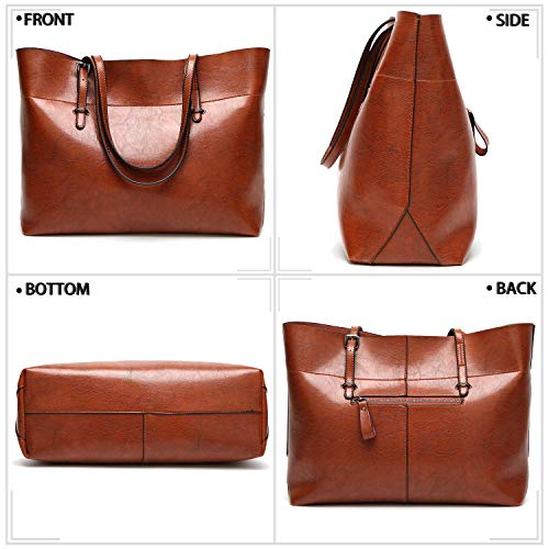 Bolsos De Hombro De Mujer Suave Cuero Bolsos Gran Capacidad Retro Vintage Tapa-Casual Totalizador De La Manija MarrÓN