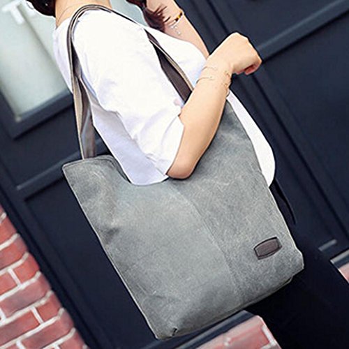 Bolsos de Hombro Mujer ESAILQ Bandolera Lona Shoppers de Grande y Baratos Gris para Niña K