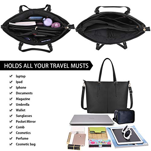 Bolsos de Mujer Bolso para Portatil 15.6 Pulgadas Bolso Grande Bolso Tote Bolso de Hombro Bolso Shopper Bolso de Cuero Negro