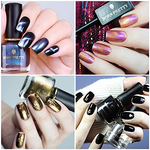 BORN PRETTY 6ml 3D Cat Eyes Chameleon Nail Polish 3 Colors Set, Black Base Polish with Magnet Sticks