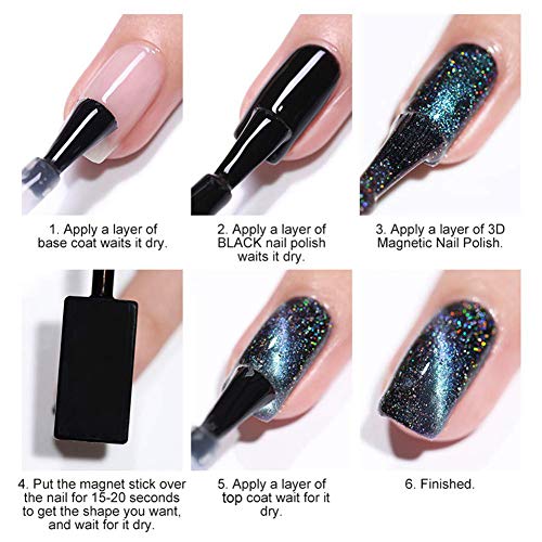 BORN PRETTY 6ml 3D Cat Eyes Chameleon Nail Polish 3 Colors Set, Black Base Polish with Magnet Sticks
