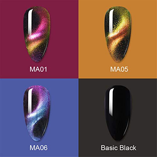 BORN PRETTY 6ml 3D Cat Eyes Chameleon Nail Polish 3 Colors Set, Black Base Polish with Magnet Sticks