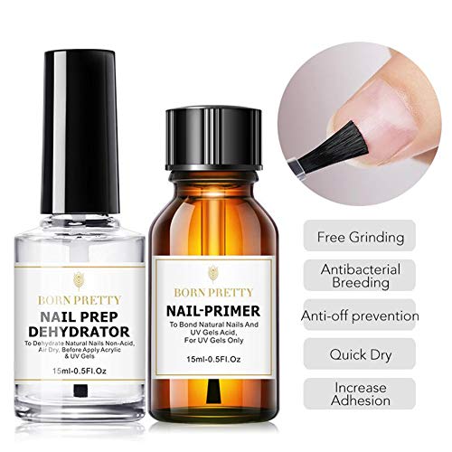 BORN PRETTY Nail Care Set - Acrylic Nail Acid Free Nail-Primer Pro Bond Nail Prep and Base Coat Top Coat Set Nail Gel Manicure Kit
