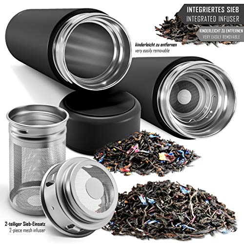 Botella de Agua Térmica Doble Pared + Inserto da Fruta y Filtro para Té | Conserva Frío y Calor sin BPA | Termo Hermético 450ml de Acero Inoxidable | Cantimplora Oficina Deporte Gimnasio Colegio