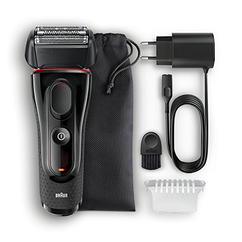 Braun 5030 Series 5 - Afeitadora Eléctrica Hombre, Afeitadora Barba, Recortador de Precisión Extraíble, Recargable e Inalámbrica, Negro/Rojo