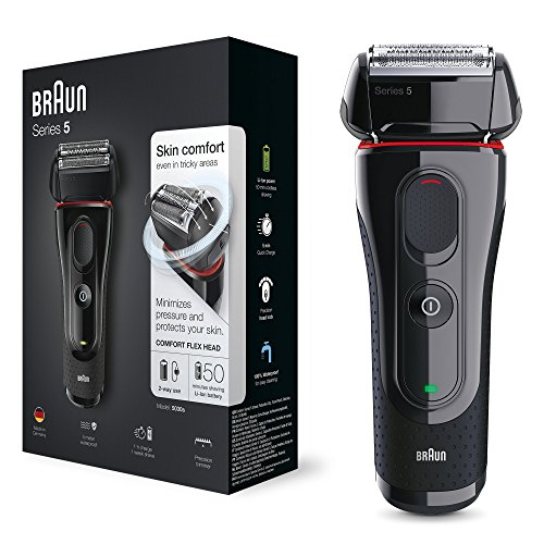 Braun 5030 Series 5 - Afeitadora Eléctrica Hombre, Afeitadora Barba, Recortador de Precisión Extraíble, Recargable e Inalámbrica, Negro/Rojo