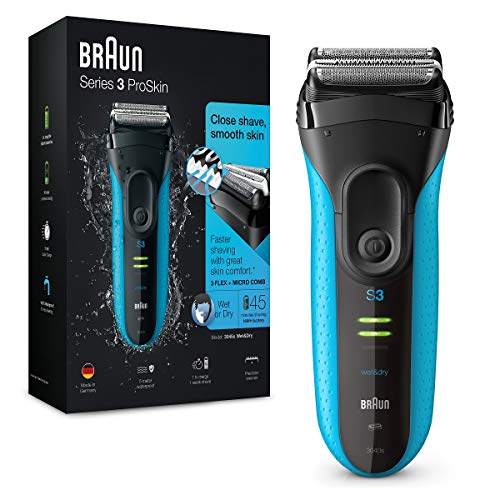 Braun Series 3 ProSkin 3040 s - Afeitadora Eléctrica Hombre, para Barba, Inalámbrica, Recargable, Wet&Dry (Seco y Mojado), Recortadora Extraíble, Azul