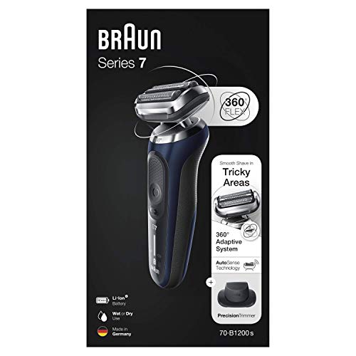 Braun Series 7 70-B1200s - Afeitadora Eléctrica, máquina de afeitar barba hombre de Lámina, con Recortadora de Precisión, Uso en Seco y Mojado, Recargable, Inalámbrica, Azul