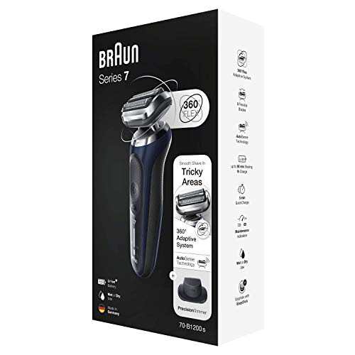 Braun Series 7 70-B1200s - Afeitadora Eléctrica, máquina de afeitar barba hombre de Lámina, con Recortadora de Precisión, Uso en Seco y Mojado, Recargable, Inalámbrica, Azul