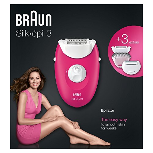 Braun Silk-épil 3 3-410 - Depiladora Eléctrica para mujer con 3 extras, color frambuesa