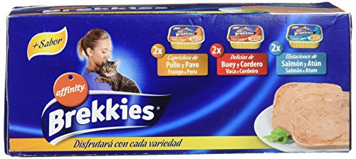 Brekkies Comida Húmeda para Gato con 3 Variedades de Sabores - Paquete de 5 x 600 gr - Total: 3000 gr