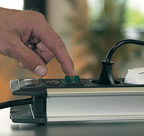 Brennenstuhl Premium-Alu-Line regleta enchufes con 12 tomas de corriente y 2 interruptores individuales (cable de 3 m, interruptor iluminado, Fabricado en Alemania) plateado/negro