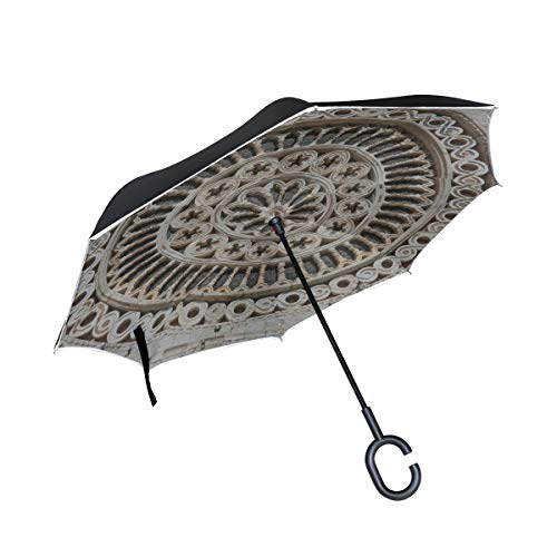 Brillante Estilo Extranjero Rosetón Capa Doble Plegado Protección contra Rayos UV Lluvia a Prueba de Viento Coches Rectos Golf Paragüero invertido invertido con Mango en Forma de C