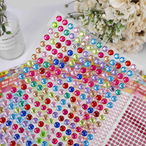 Brillantes Para Decorar Diamantes Autoadhesivas, 9 hojas / 4536 piezas para Joyas para Cara Ojos Niños DIY Tarjetas de Artesanía Adorno Joya de Cristalino Decoraciones