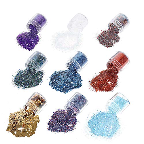 Brillos para Cuerpo 10ml Maquillaje Glitter para Cara Ojos Maquillaje Pelo Arte Corporal para el Festival de Música Masquerade Halloween Party Christmas 9 Colores