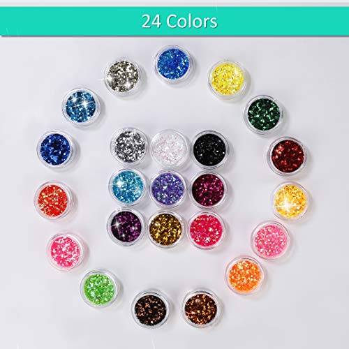 Brillos para Cuerpo Maquillaje Glitter para Cara Ojos Maquillaje Pelo Arte Corporal para el Festival de Música Masquerade Halloween Party Christmas 24 Colores