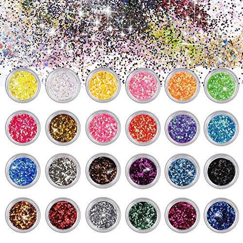 Brillos para Cuerpo Maquillaje Glitter para Cara Ojos Maquillaje Pelo Arte Corporal para el Festival de Música Masquerade Halloween Party Christmas 24 Colores
