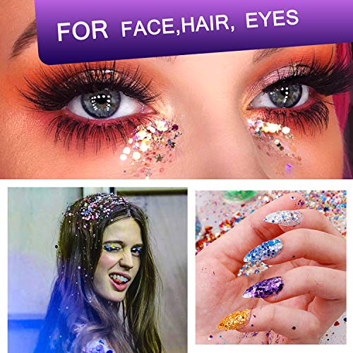 Brillos para Cuerpo Maquillaje Glitter para Cara Ojos Maquillaje Pelo Arte Corporal para el Festival de Música Masquerade Halloween Party Christmas 24 Colores