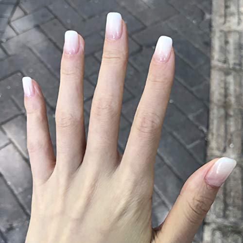 Brishow uñas postizas blancas uñas postizas cortas gradiente acrílico cubierta completa Stick on Nails 24 piezas para mujeres y niñas