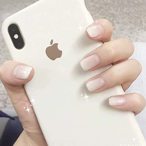 Brishow uñas postizas blancas uñas postizas cortas gradiente acrílico cubierta completa Stick on Nails 24 piezas para mujeres y niñas