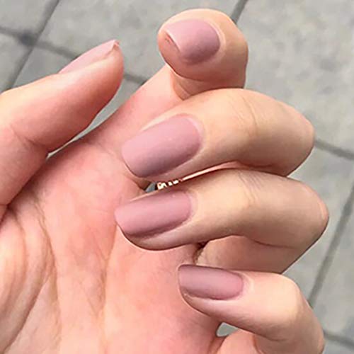 Brishow Uñas postizas cortas Acrílico Stick on Nails Bailarina Mate Press on Nails Cubierta completa 24 piezas para mujeres y niñas (Rosa Gris）
