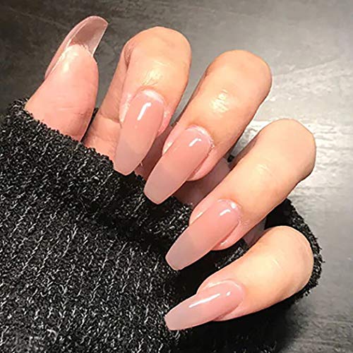 Brishow Uñas postizas Desnudo Rosa Uñas postizas largas artificial Brillante Stick on Nails Cubierta completa Uñas postizas acrílicas 24 piezas para mujeres y niñas