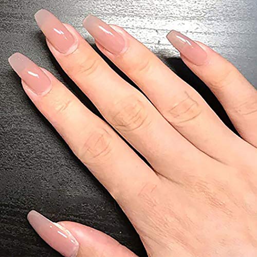 Brishow Uñas postizas Desnudo Rosa Uñas postizas largas artificial Brillante Stick on Nails Cubierta completa Uñas postizas acrílicas 24 piezas para mujeres y niñas