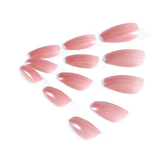 Brishow Uñas postizas Desnudo Rosa Uñas postizas largas artificial Brillante Stick on Nails Cubierta completa Uñas postizas acrílicas 24 piezas para mujeres y niñas