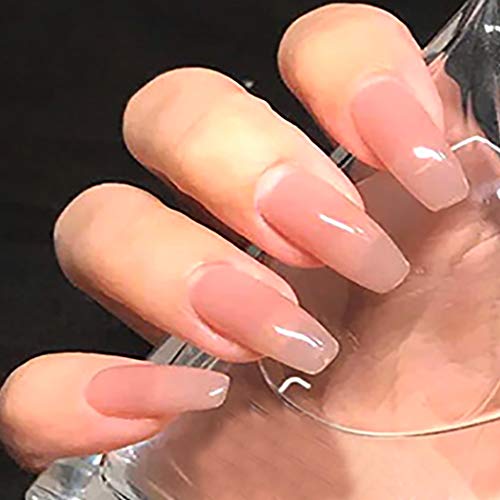 Brishow Uñas postizas Desnudo Rosa Uñas postizas largas artificial Brillante Stick on Nails Cubierta completa Uñas postizas acrílicas 24 piezas para mujeres y niñas