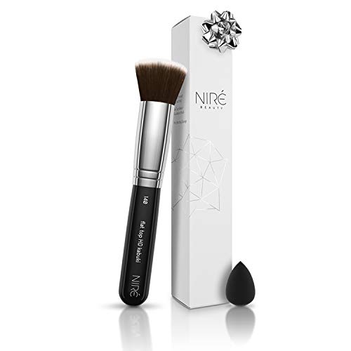 Brocha de base de maquillaje 140 de Niré Beauty: una brocha de maquillaje profesional con mini esponja para base