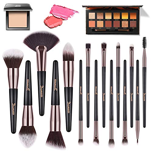 Brochas de Maquillaje, 15pcs Maquillaje Profesional Pinceles Maquillaje de Ojos, Rubor, Contorno, Corrector, Pinceles Cosméticos, Pincel Cosmético Profesional con Estuche de Viaje Elegante (Negro)