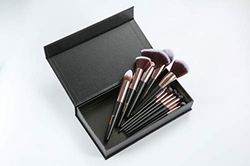 Brochas de Maquillaje, 15pcs Maquillaje Profesional Pinceles Maquillaje de Ojos, Rubor, Contorno, Corrector, Pinceles Cosméticos, Pincel Cosmético Profesional con Estuche de Viaje Elegante (Negro)